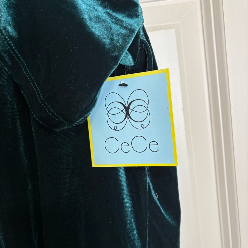 NWT CeCe Velvet Puff Sleeve Blouse - Teal sz L - Picture 9 of 11